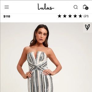Glenda Silver strapless sequin dress